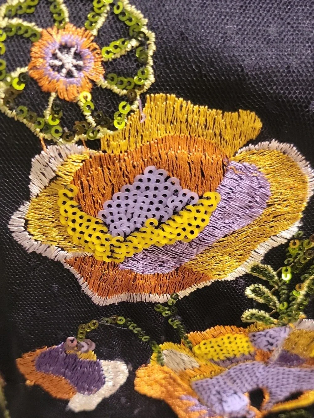 Walter Baker Black Cami with Yellow & Purple Floral Embroidery